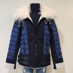 💋ABSOLUTELY STUNNING!💋AVIATOR DOWN PUFFER W/ MONGOLIAN FUR COLLAR IN INK